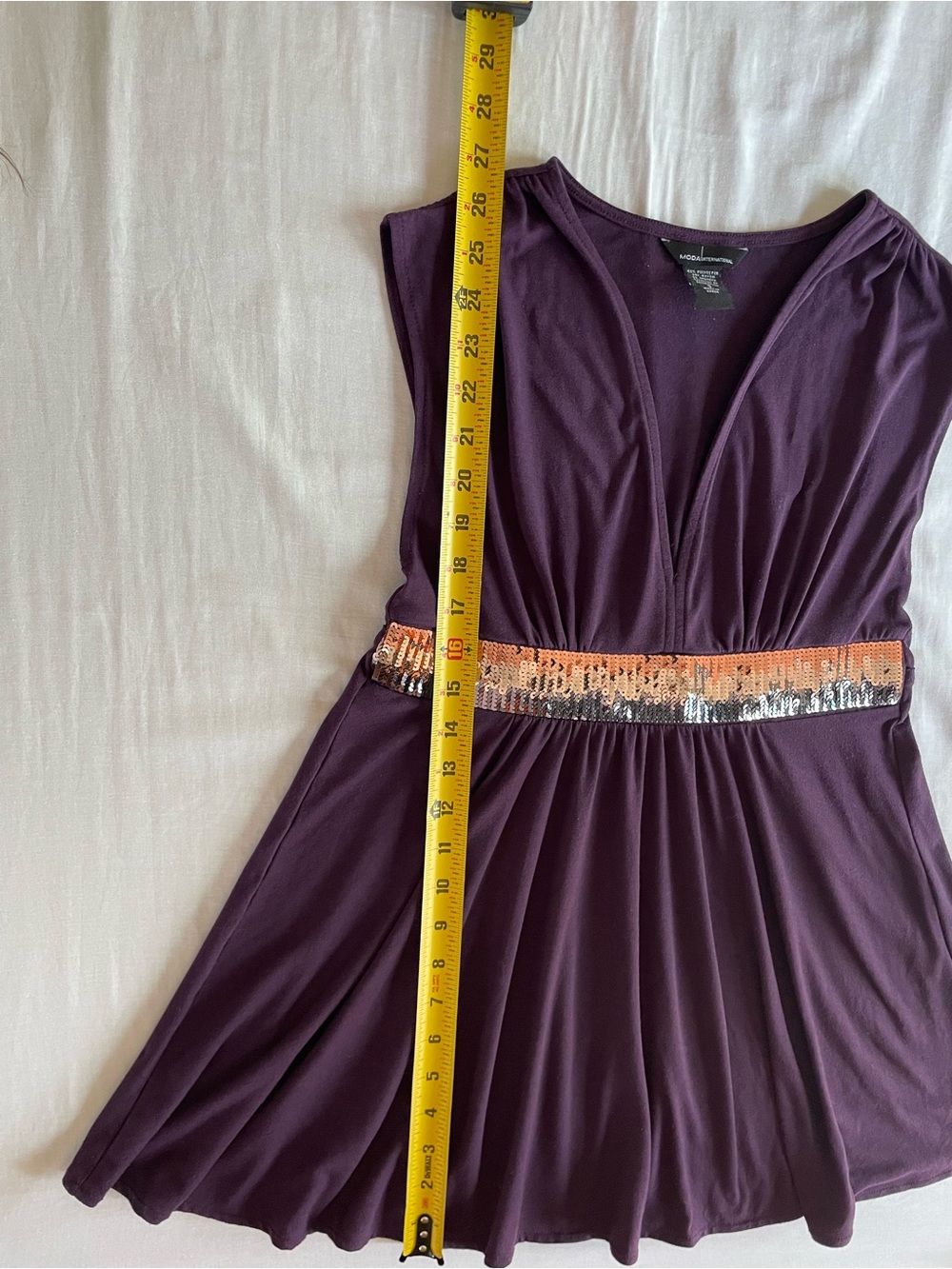 Moda International Plum Sleeveless V-Neck Top with Sequin Waistband - Picture 4 of 5
